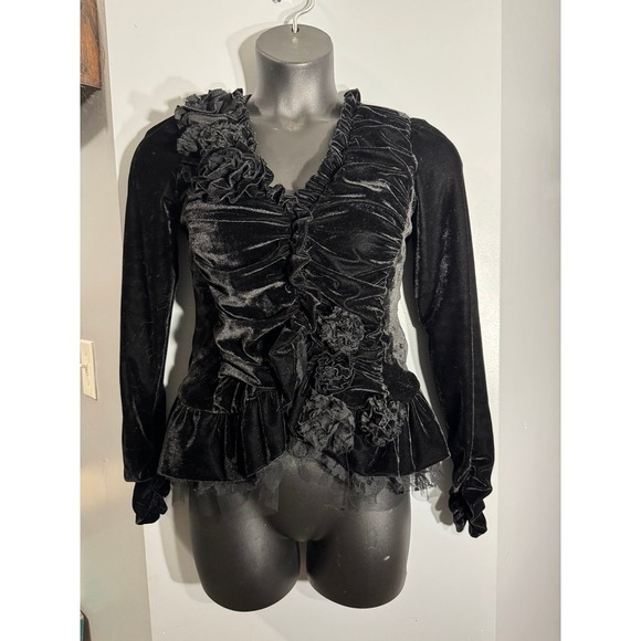Ryu Anthropologie velour black rosette two snap blazer gothic  size small - Picture 1 of 11